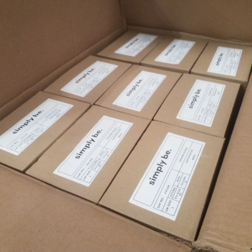 BOX CONTAINING APPROXIMATELY 9 PAIRS OF BRAND NEW SIMPLY BE BLACK JUPITER WIDE MESH SLINGBACK FLATS - SIZE 7