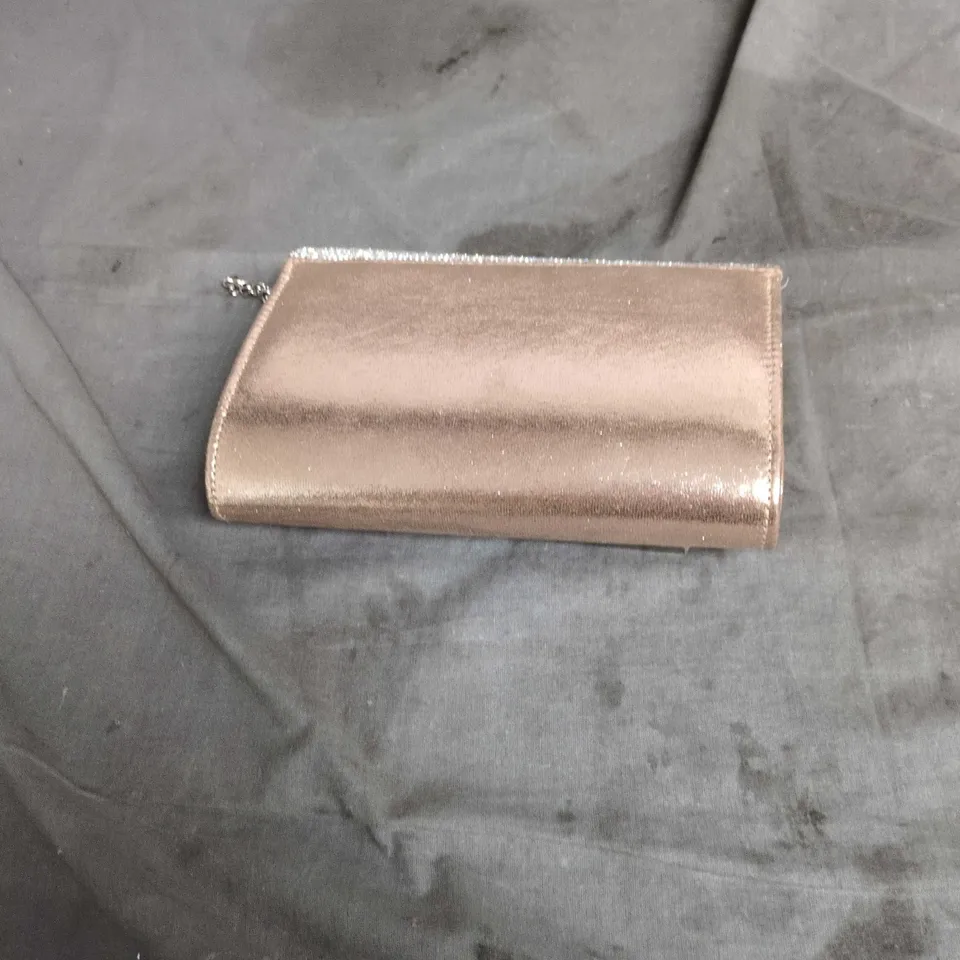 OIUZ ROSE-GOLD CLUTCH BAG WITH SILVER SEQUIN FLAP, CHAIN