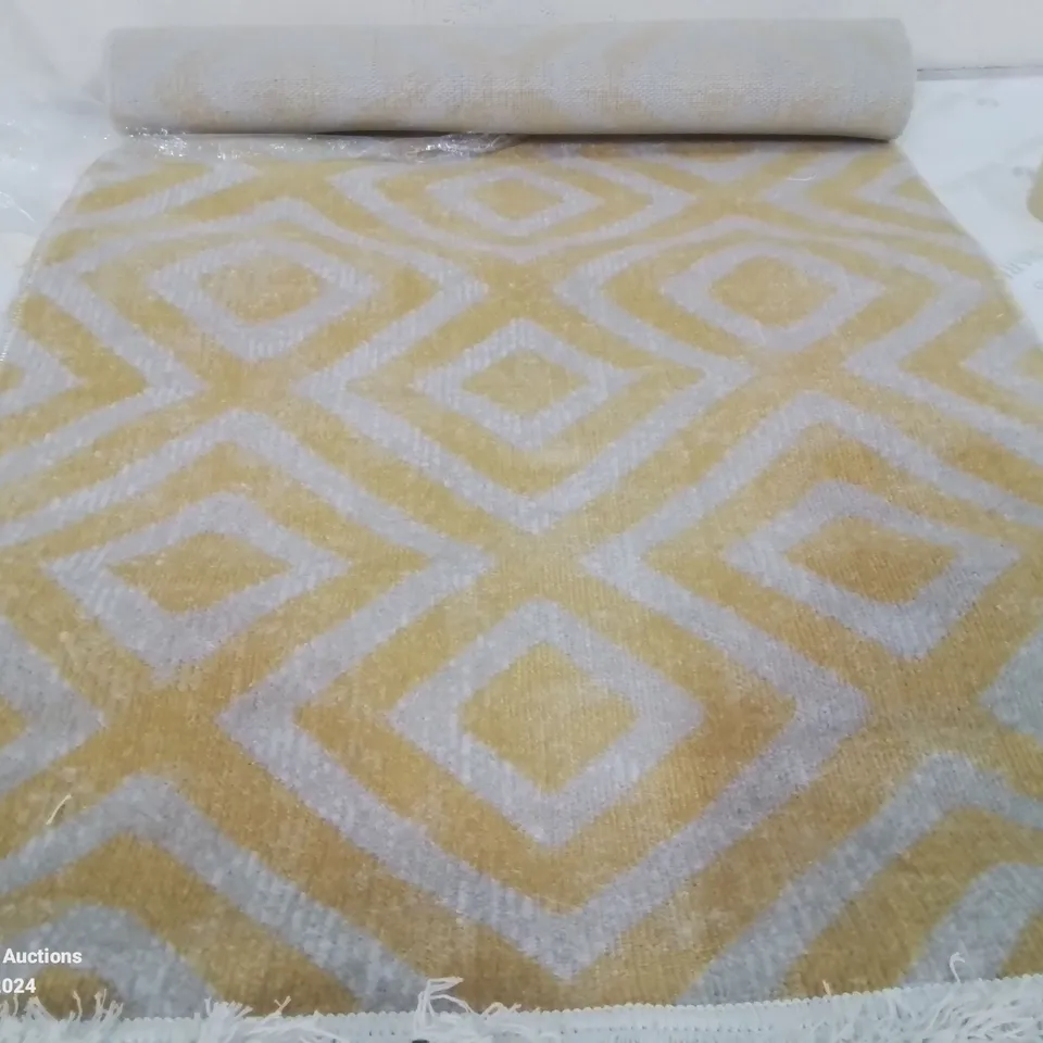 BRAND NEW PACO HOME 821 POCO YELLOW AND WHITE 80X250CM RUG