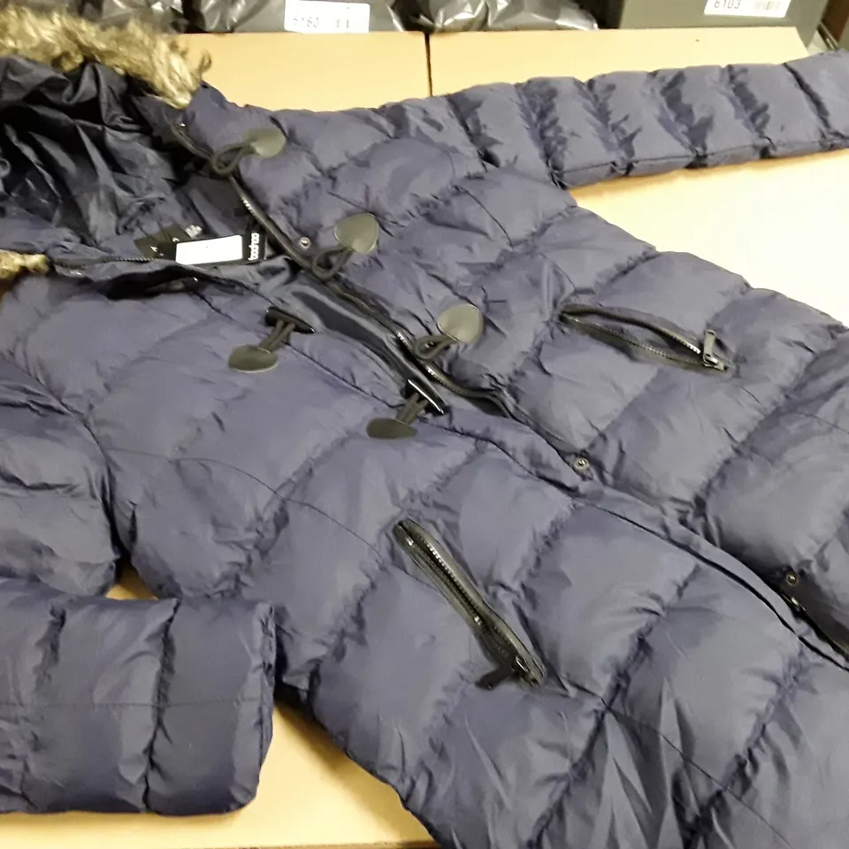 BOOHOO QUILTED FAUX FUR HOOD PARKA IN NAVY - 14
