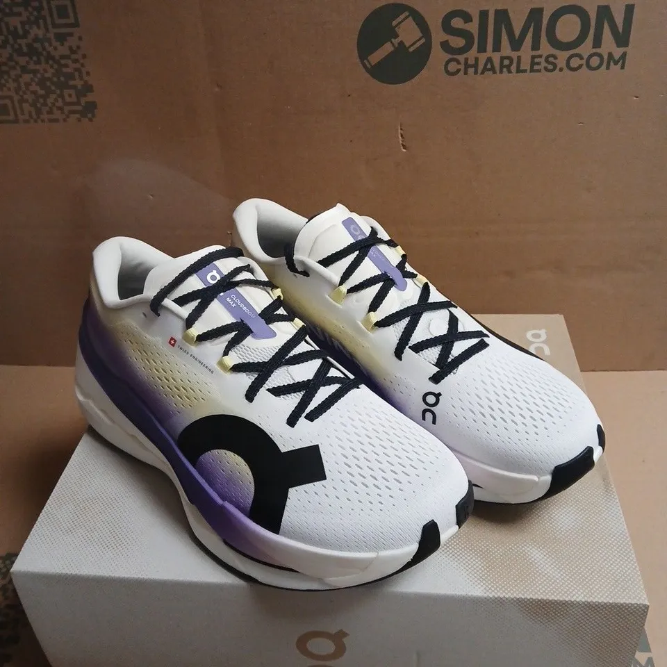 ON RUNNING TRAINERS – WHITE WITH PURPLE GRADIENT MIDSOLE BOXED UK 11