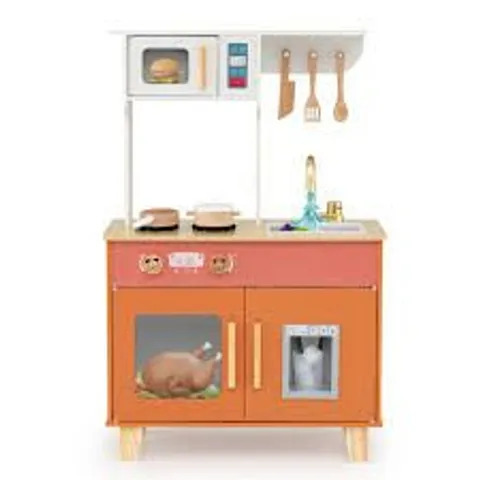 BOXED WOODEN PLAY KITCHEN WITH COOKWARE ACCESSORIES FOR AGES 3-6-ORANGE