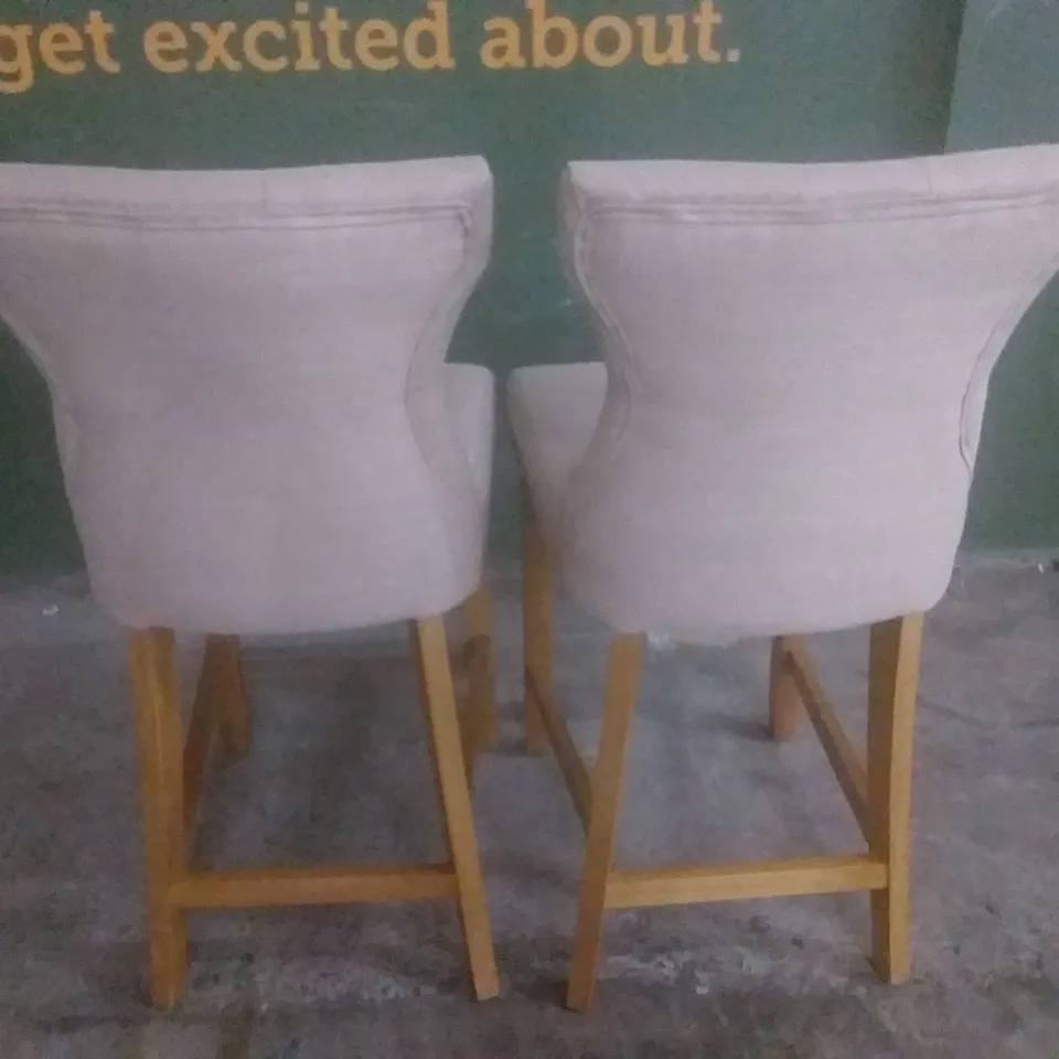 SET OF 2 BEIGE FABRIC BARSTOOLS