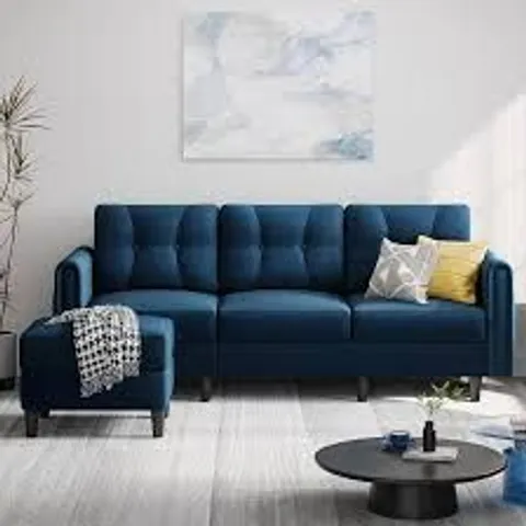 BOXED YAHEETECH SECTIONAL SOFA WITH OTTOMAN REVERSIBLE 3-SEATER CHAISE LOUNGE - BLUE (3 BOXES)