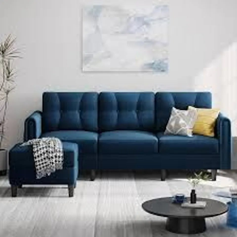 BOXED YAHEETECH SECTIONAL SOFA WITH OTTOMAN REVERSIBLE 3-SEATER CHAISE LOUNGE - BLUE (3 BOXES)