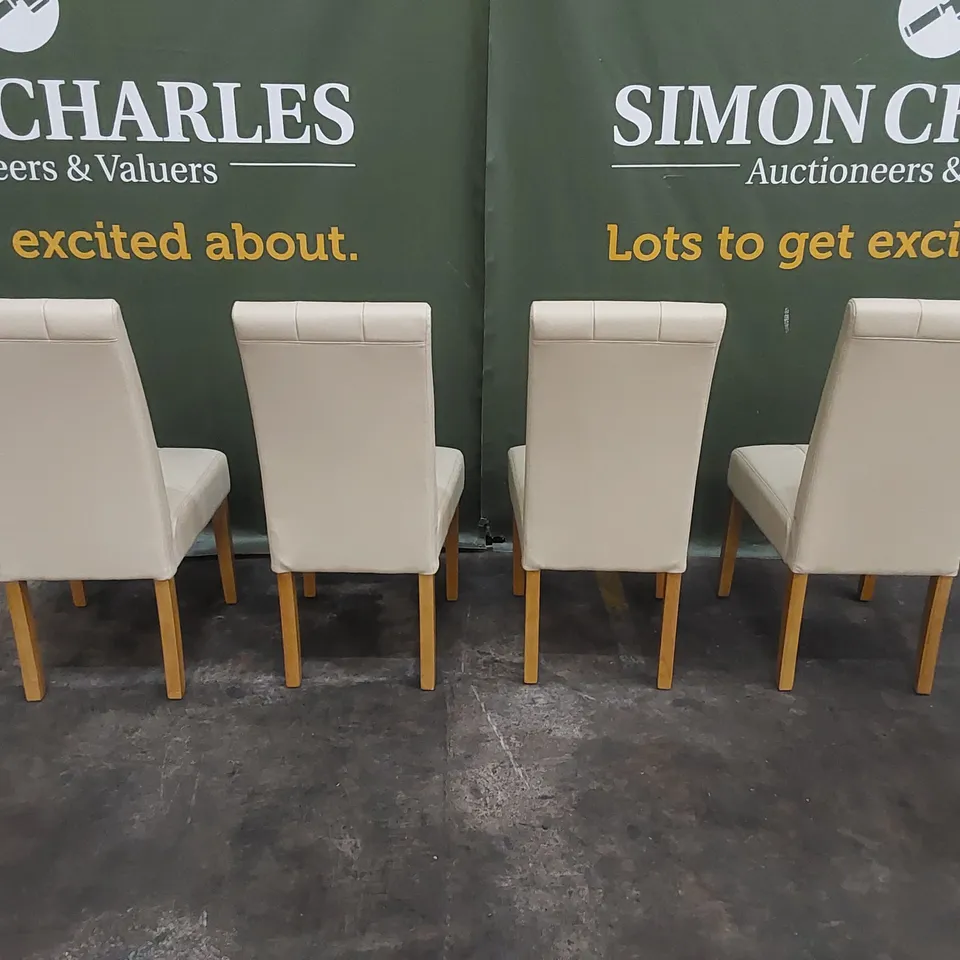 SET OF 4 CARRICK IVORY LEATHER DINING CHAIRS WITH OAK LEGS