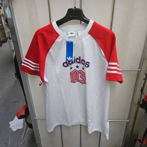 ADIDAS FOOTBALL JERSEY – WHITE/RED, UK LARGE