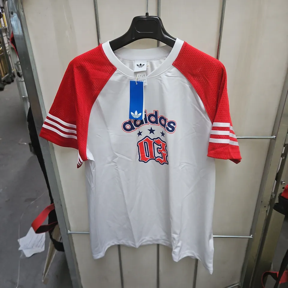 ADIDAS FOOTBALL JERSEY – WHITE/RED, UK LARGE