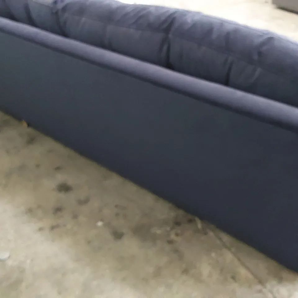 QUALITY BRITISH DESIGNER LOUNGE Co. FOUR SEATER SOFA WITH ROLL BOLSTER CUSHIONS BLUE PLUSH FABRIC 