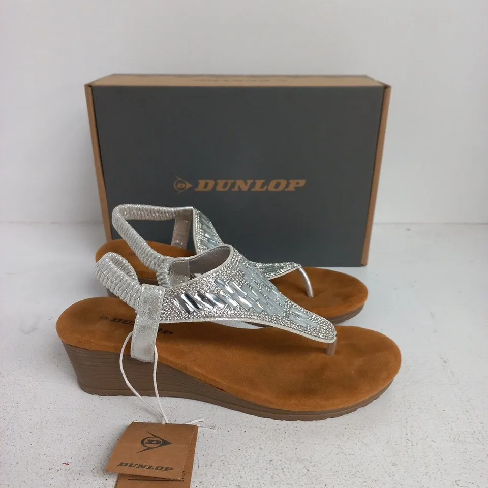 DUNLOP SILVER WEDGE SANDALS – UK 6 (EU 39) WITH BOX