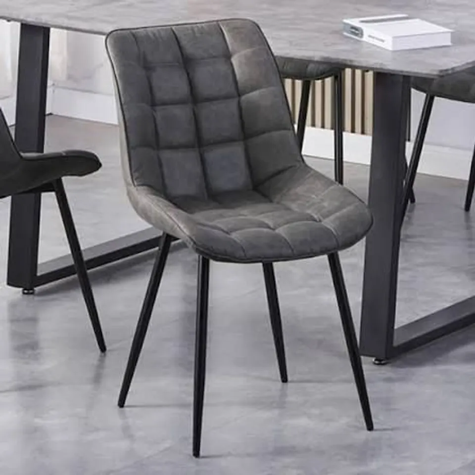 BOXED ALBA GREY SUEDE EFFECT PLUSH PADDED DINING CHAIR SET OF 2
