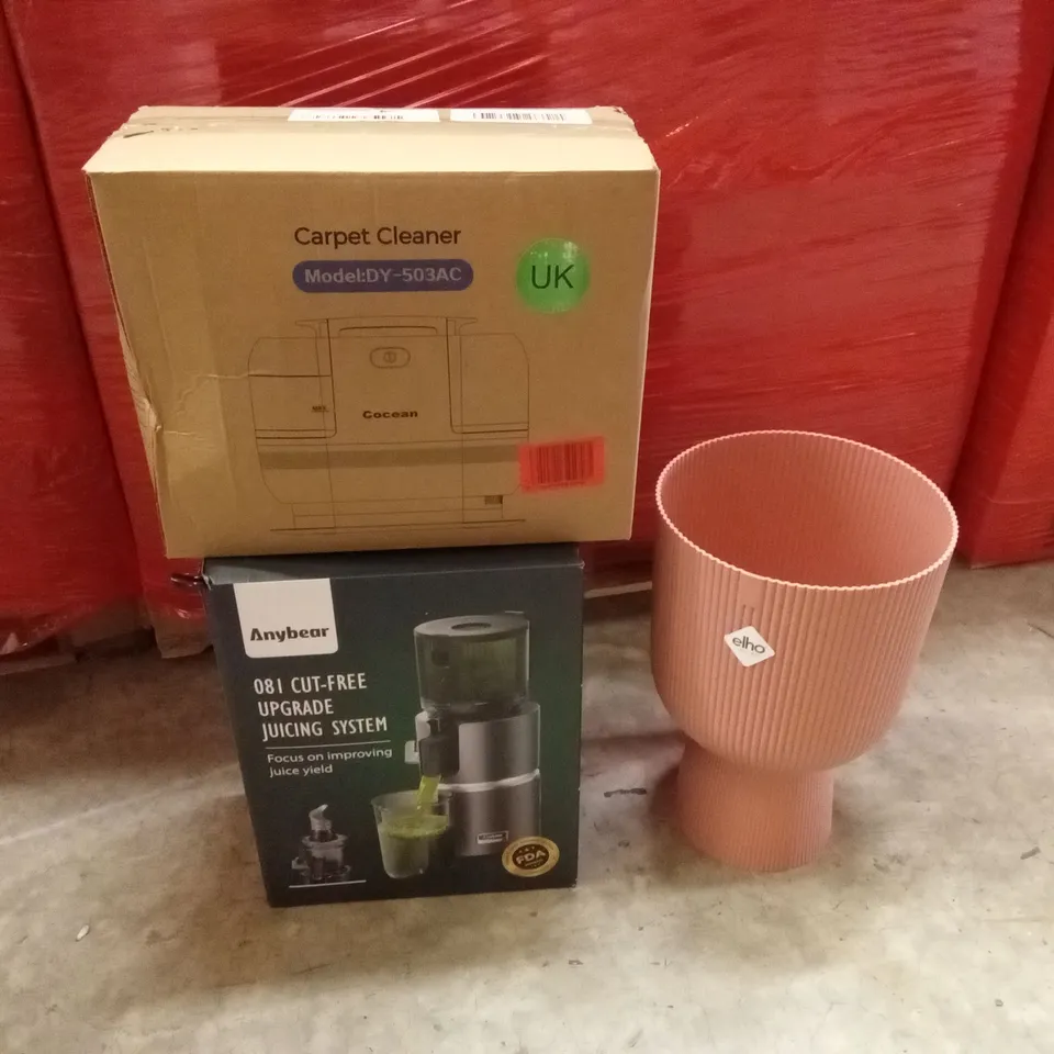 PALLET OF ASSORTED HOUSEHOLD GOODS AND PRODUCTS TO INCLUDE; FULL LENGTH MIRROR, PLANTER, CARPET CLEANER, BOXED FURNITURE ETC