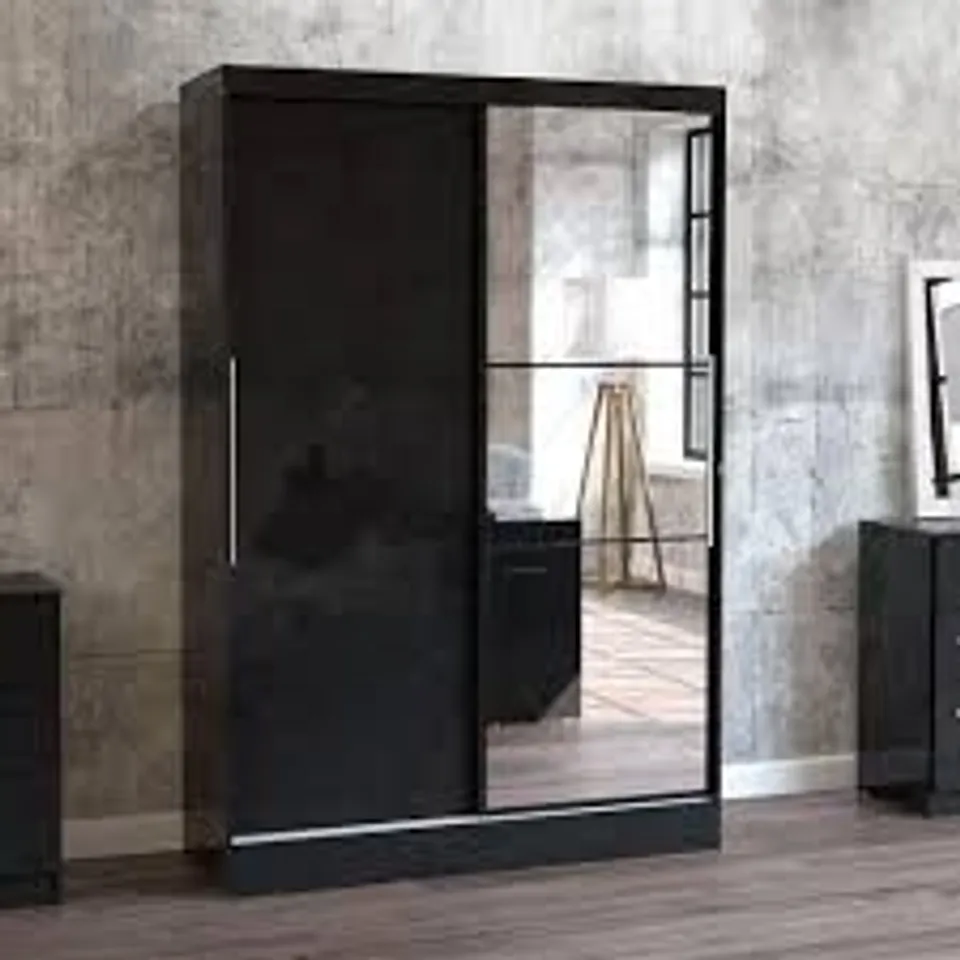 BOXED LYNX 2 DOOR SLIDING WARDROBE WITH MIRROR (2 BOXES)