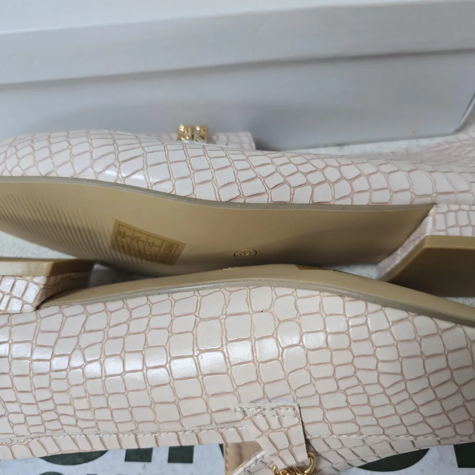 BOXED SPOT ON CHAIN DETAIL CROC LOAFERS, NUDE - UK SIZE 8