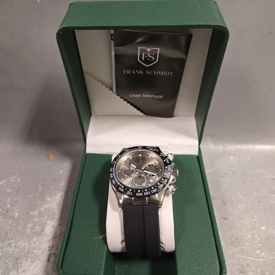 MENS FRANK SCHMIDT WATCH – MULTI FUNCTION SUB DIALS WITH DATE – HQ RUBBER SPORTS STRAP