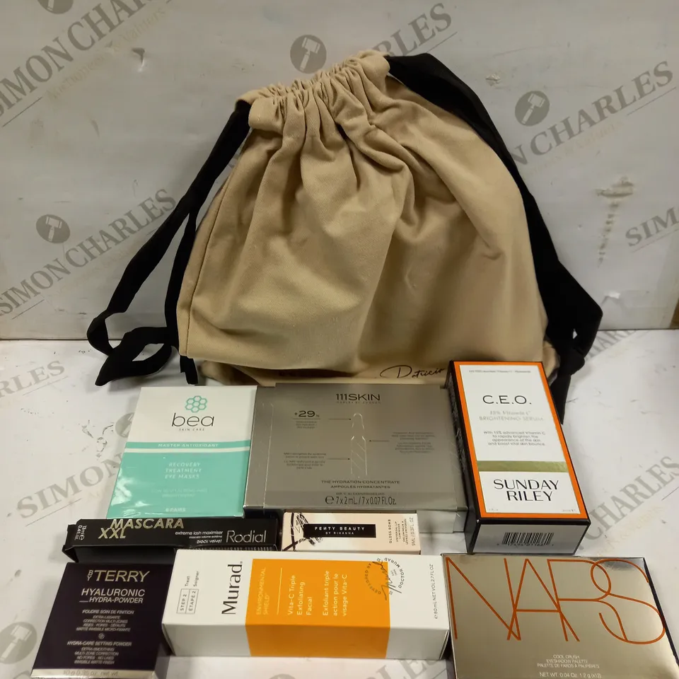 PATRICIA BRIGHT COSMETIPS X BEAUTY GIFT SET & BAG TO INCLUDE C.E.O BRIGHTENING SERUM, NARS EYESHADOW PALETTE, FENTY BEAUTY GLOSS BOMB ETC 