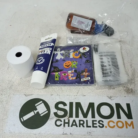 APPROXIMATELY 12 ASSORTED HOUSEHOLD ITEMS TO INCLUDE COIN BAGS, FINE SURFACE FILLER, AMBAR ZEN, ETC