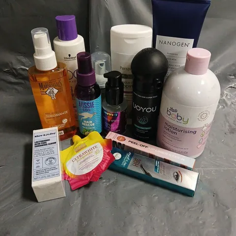 APPROXIMATELY 20 ASSORTED HEALTH & BEAUTY PRODUCTS TO INCLUDE SLOW SUNDAY PORE SHRINKING SERUM, OSMO BLINDING SHINE SERUM, NANOGEN THICKENING SHAMPOO, ETC