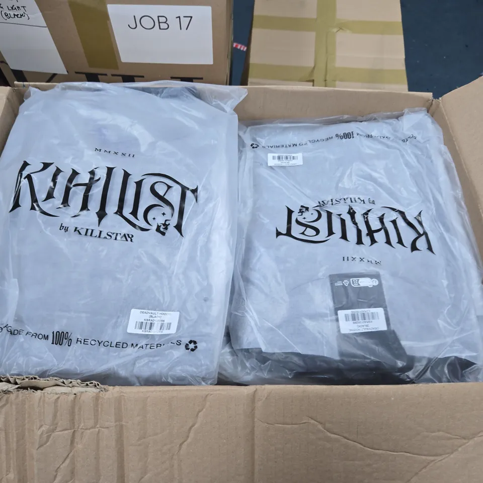LOT OF APPROXIMATELY 20 BRAND NEW KILLSTAR DEADVAULT HOODIES IN BLACK - ALL SIZES S