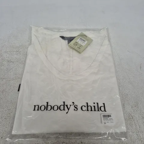 NOBODY'S CHILD TURN UP SLEEVELESS TEE – WHITE – UK L