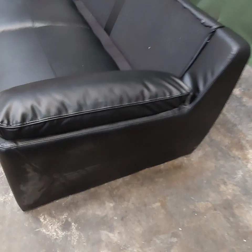 DESIGNER THREE SEATER SOFA BLACK LEATHER 