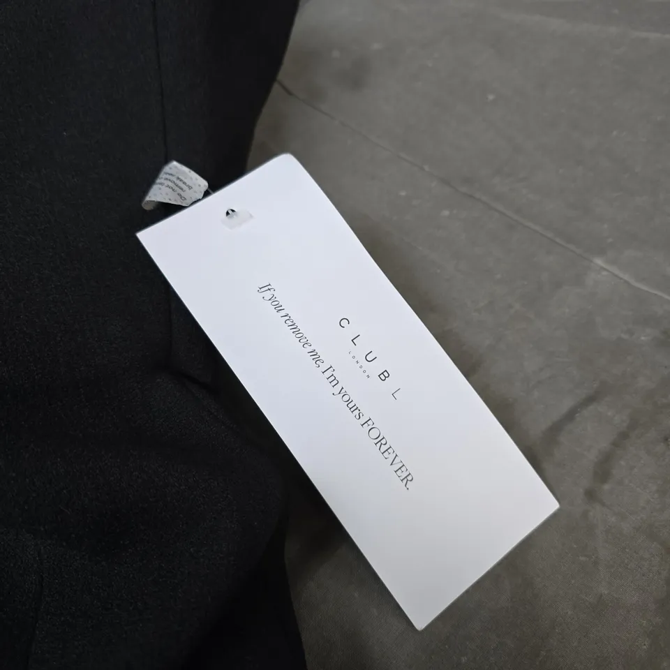 CLUB LONDON BLACK STRAPLESS EVENING DRESS WITH PLEATED SKIRT, UK 8