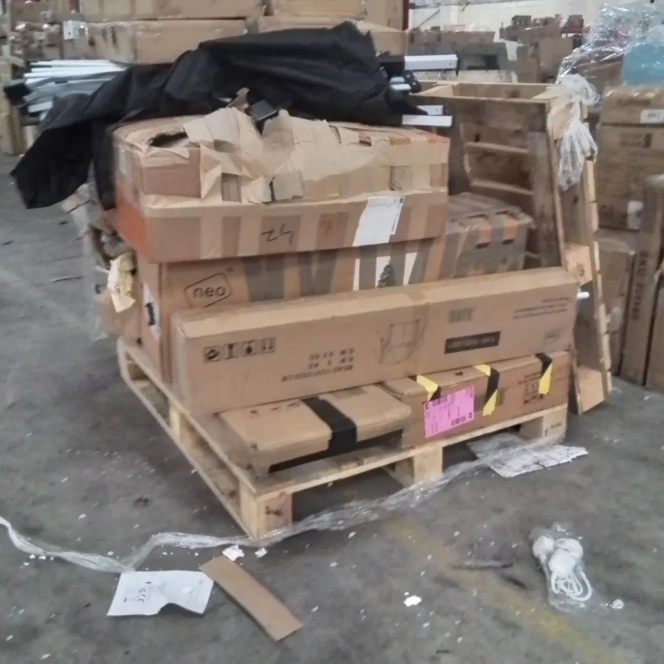 PALLET OF NEO PRODUCTS AND OTHER ASSORTED HOUSEHOLD GOODS TO INCLUDE;RATTAN 4PCS SET,HEATED DRYING RACK,GAZEBO,GAMING CHAIR 