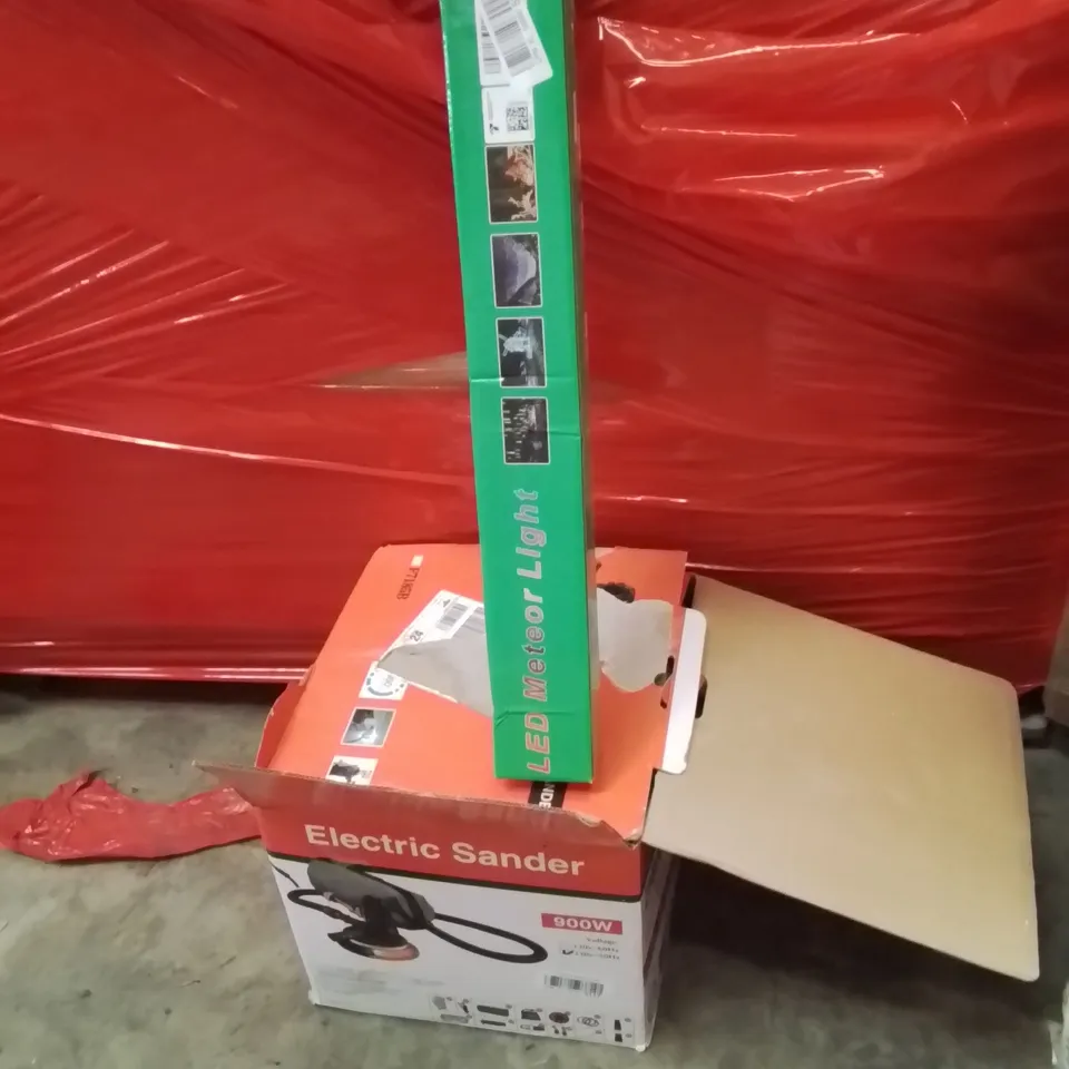 PALLET OF ASSORTED HOUSEHOLD GOODS AND PRODUCTS TO INCLUDE;ELECTRIC SANDER,LED METEOR LIGHT