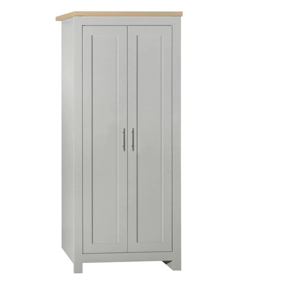 BOXED 2 DOOR WARDROBE GREY & OAK (2 BOXES)