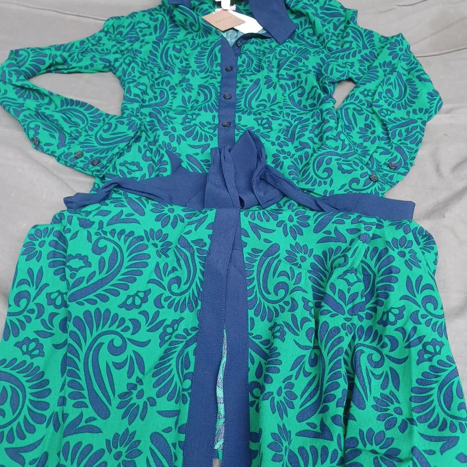 BODEN KATE MIDI SHIRT DRESS, GREEN/BLUE - UK SIZE 10P