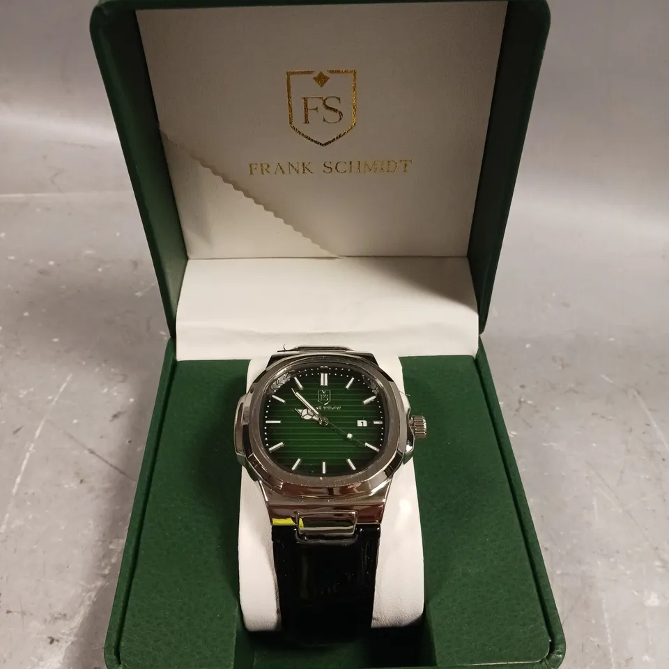 MENS FRANK SCHMIDT WATCH – TEXTURED DIAL WITH DATE – LEATHER STRAP - MODEL: FSL AMBASSADOR
