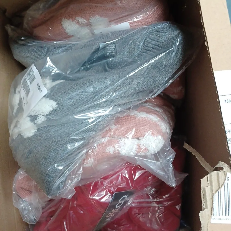 BOX OF ASSORTED CLOTHING ITEMS TO INCLUDE CARDIGANS, PANTS, JUMPERS ETC 