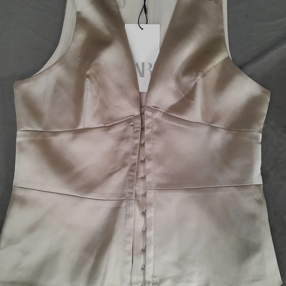 ZARA WAISTCOAT IN GOLD SATIN SIZE SMALL