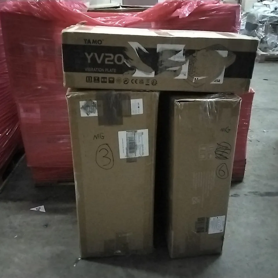 PALLET OF ASSORTED PRODUCTS AND HOUSEHOLD GOODS TO INCLUDE;VIBRATION PLATE,SUITCASE,ROLLATOR WALKER