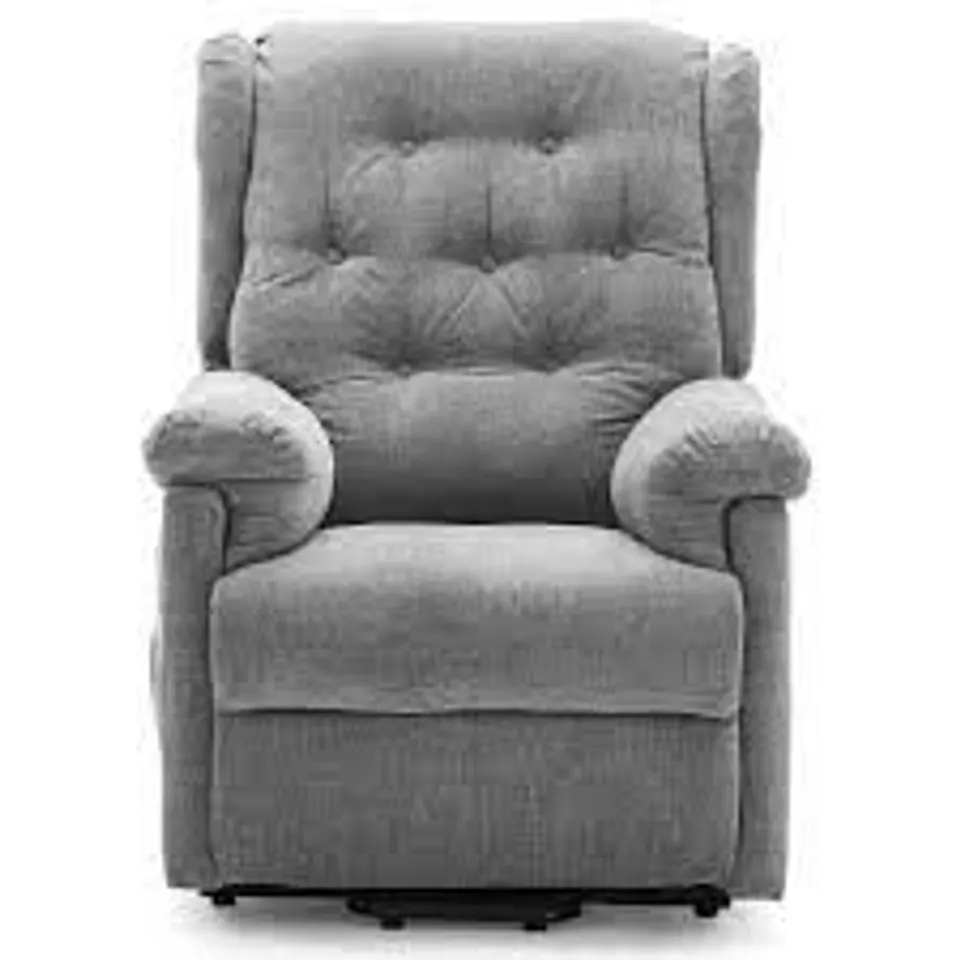 BOXED DESIGNER CHARCOAL FABRIC POWER DUALBRUSE & RECLINING EASY CHAIR (2 BOXES)