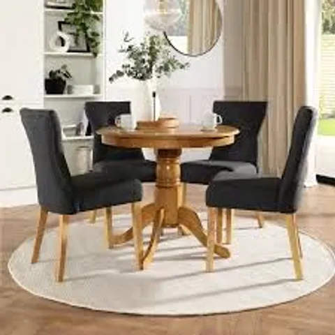 BOXED BEWLEY DINING CHAIR, BLACK CLASSIC FAUX LEATHER & NATURAL OAK FINISHED SOLID HARDWOOD