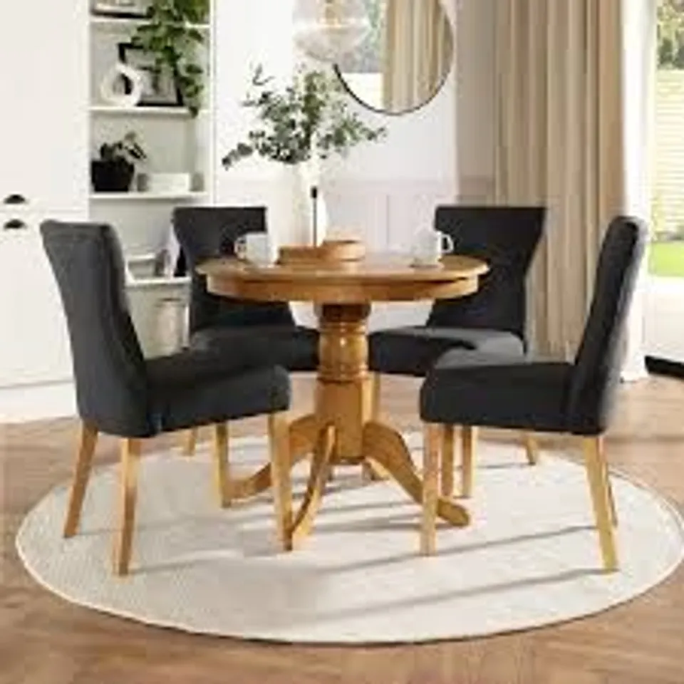 BOXED BEWLEY DINING CHAIR, BLACK CLASSIC FAUX LEATHER & NATURAL OAK FINISHED SOLID HARDWOOD