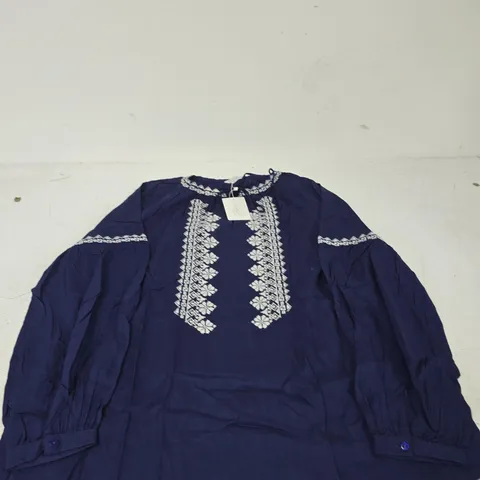 TAMSY NAVY EMBROIDERED TUNIC TOP – UK SIZE L