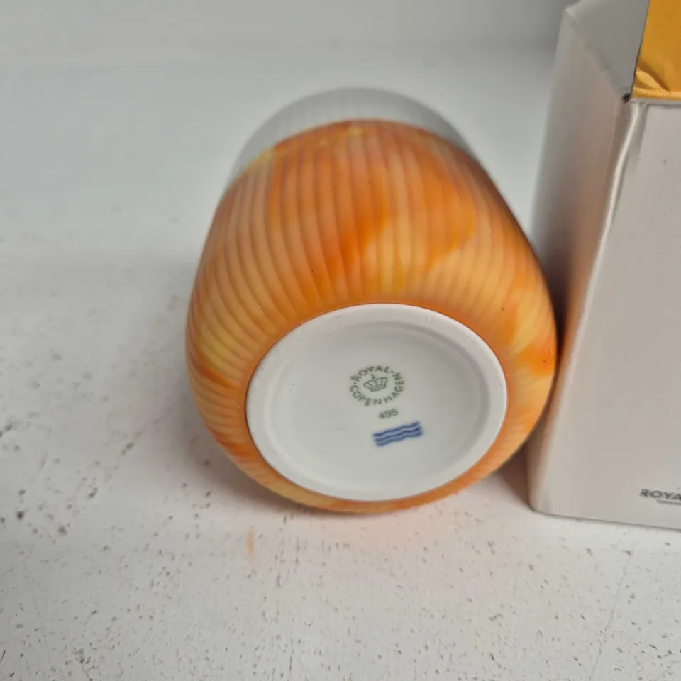 ROYAL COPENHAGEN FLUTED CONTRAST MARBLE MUG – ORANGE SWIRL GLAZE, BOXED