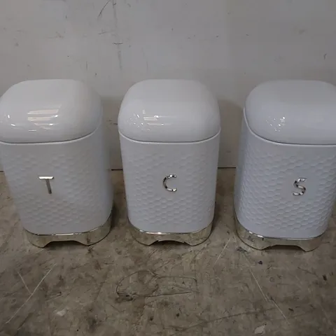 BOXED LOVELLO 3 PIECE COFFEE, TEA & SUGAR CANNISTERS