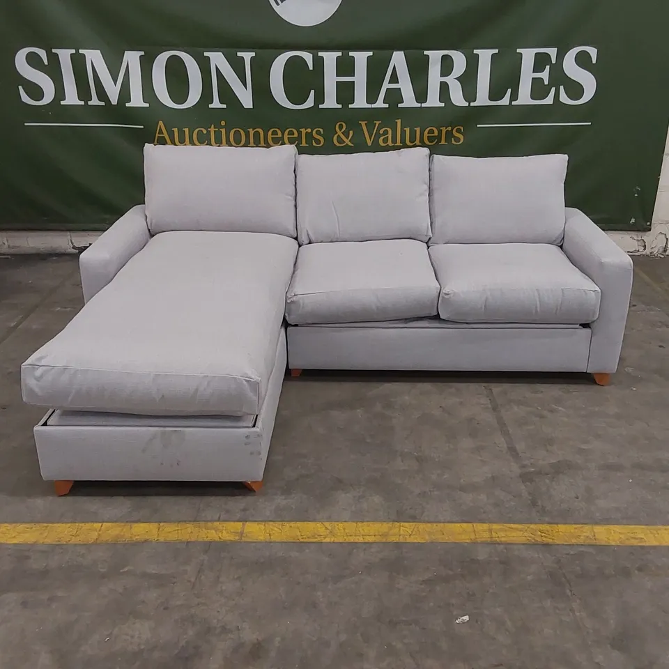 QUALITY DESIGNER ASHWELL CORNER CHAISE STORAGE SOFA BED - LIGHT GREY FABRIC