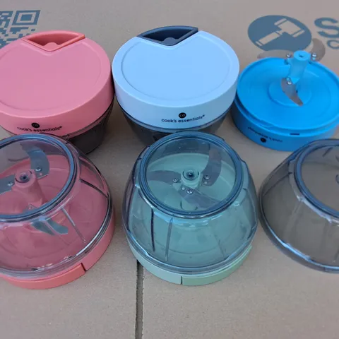 LOT OF 14 COOKS ESSENTIALS MANUAL MINI FOOD CHOPPERS - VARIOUS COLOURS 
