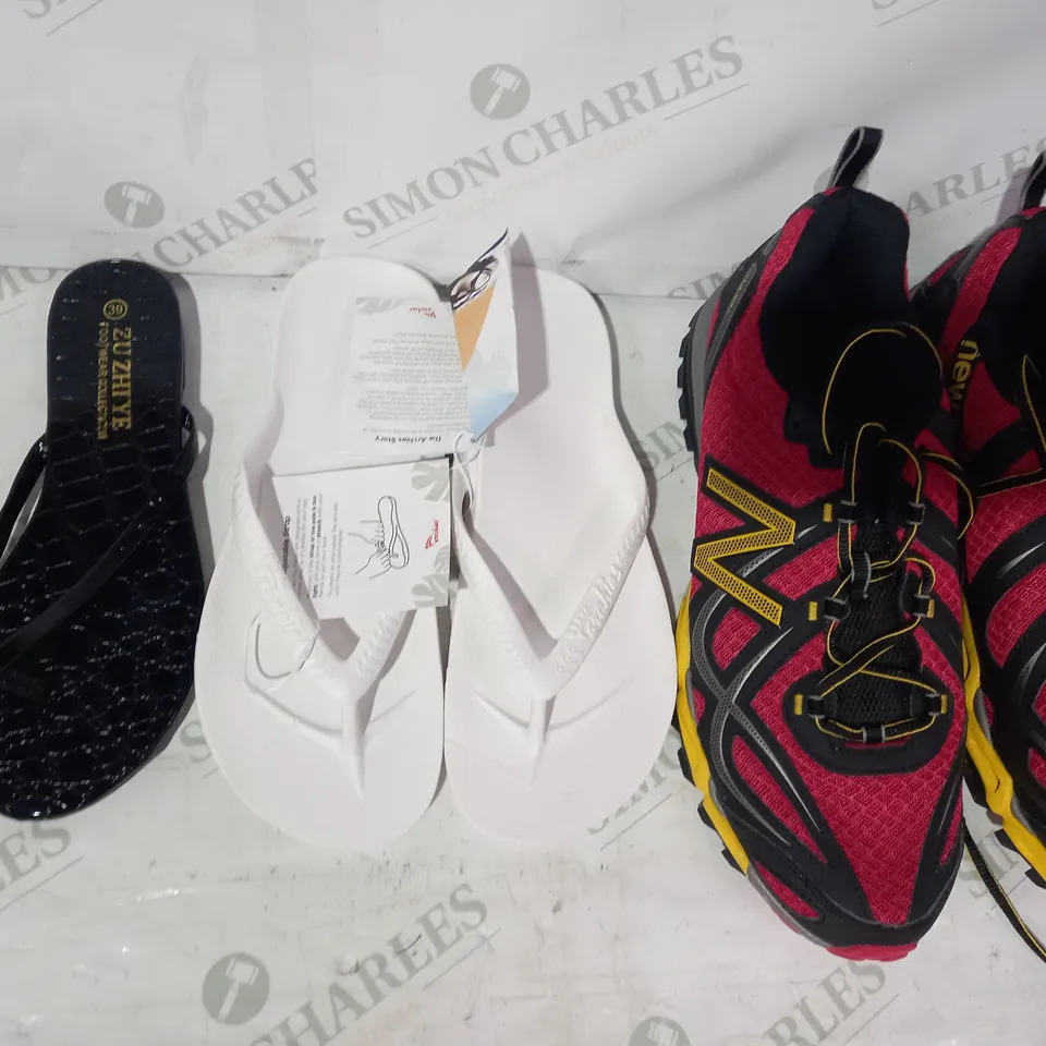 BOX OF APPROXIMATELY 15 ASSORTED PAIRS OF SHOES IN VARIOUS STYLES & SIZES TO INCLUDE NEW BALANCE, ARCHIES, ZU ZHIYE, ETC