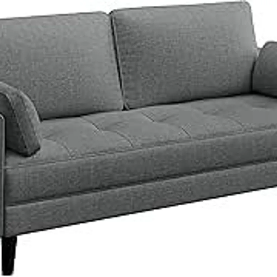 BOXED YAHEETECH 170cm FABRIC SQUARE ARM UPHOLSTERED SOFA WITH 2 THROW PILLOWS - DARK GREY (2 BOXES)