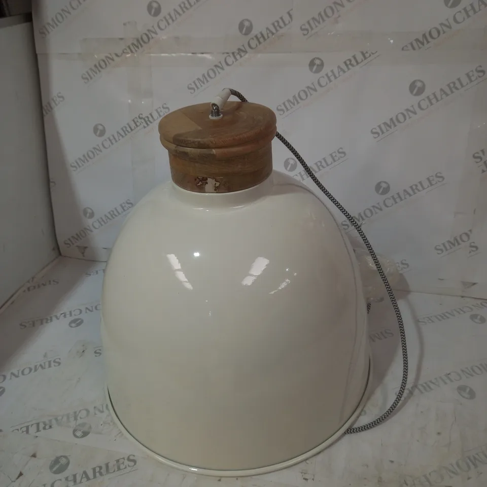 APHRA 1 LIGHT PENDANT - CREAM AND WOOD