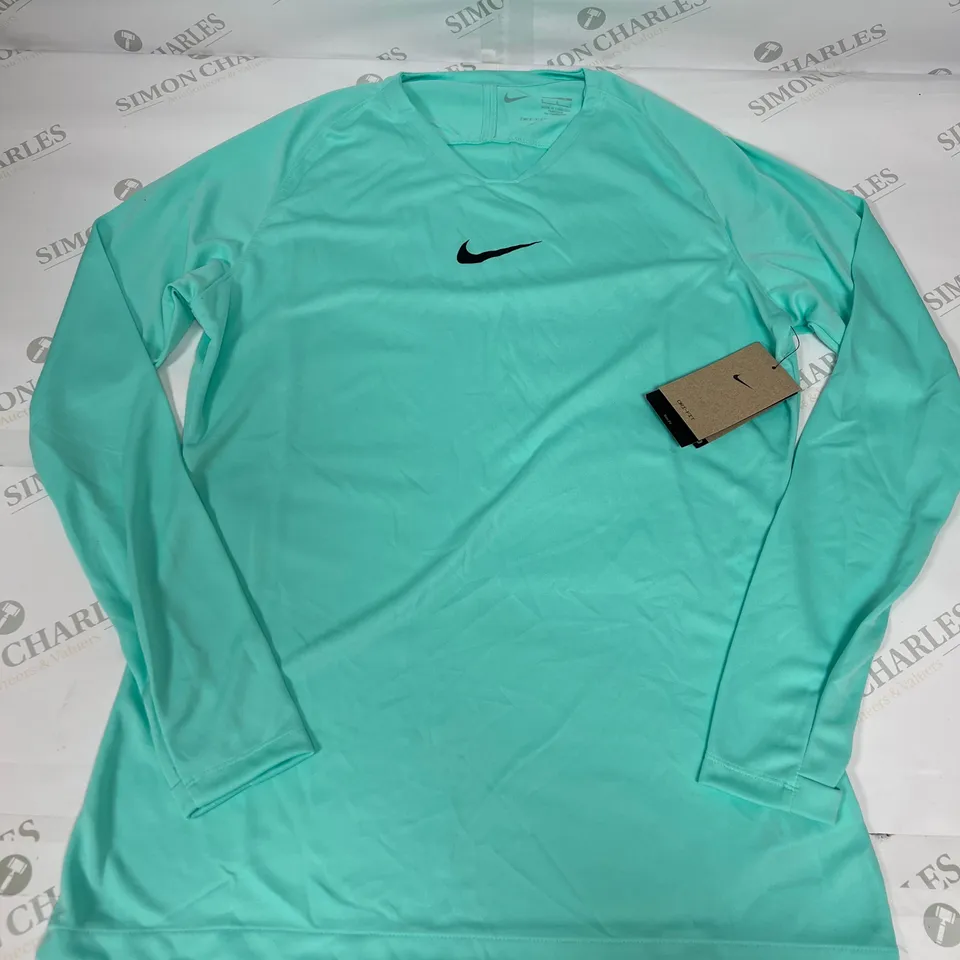 NIKE DRI-FIT LONG SLEEVED SLIM FIT TOP IN TURQUOISE SIZE L