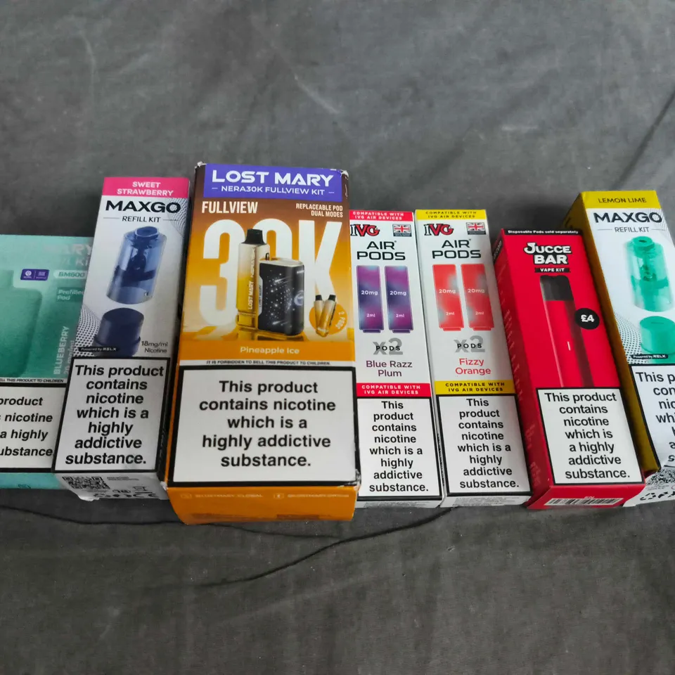 APPROXIMATELY 15 ASSORTED E-CIGARETTE AND VAPE PRODUCTS TO INCLUDE LOST MARY, IVG, MAXGO ETC 