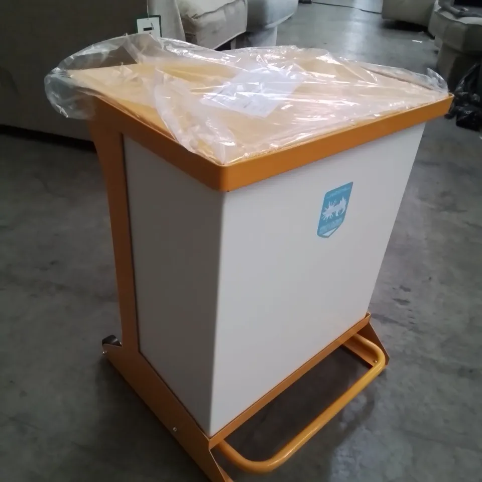 TWO WYBONE METAL PEDAL BINS ORANGE/WHITE