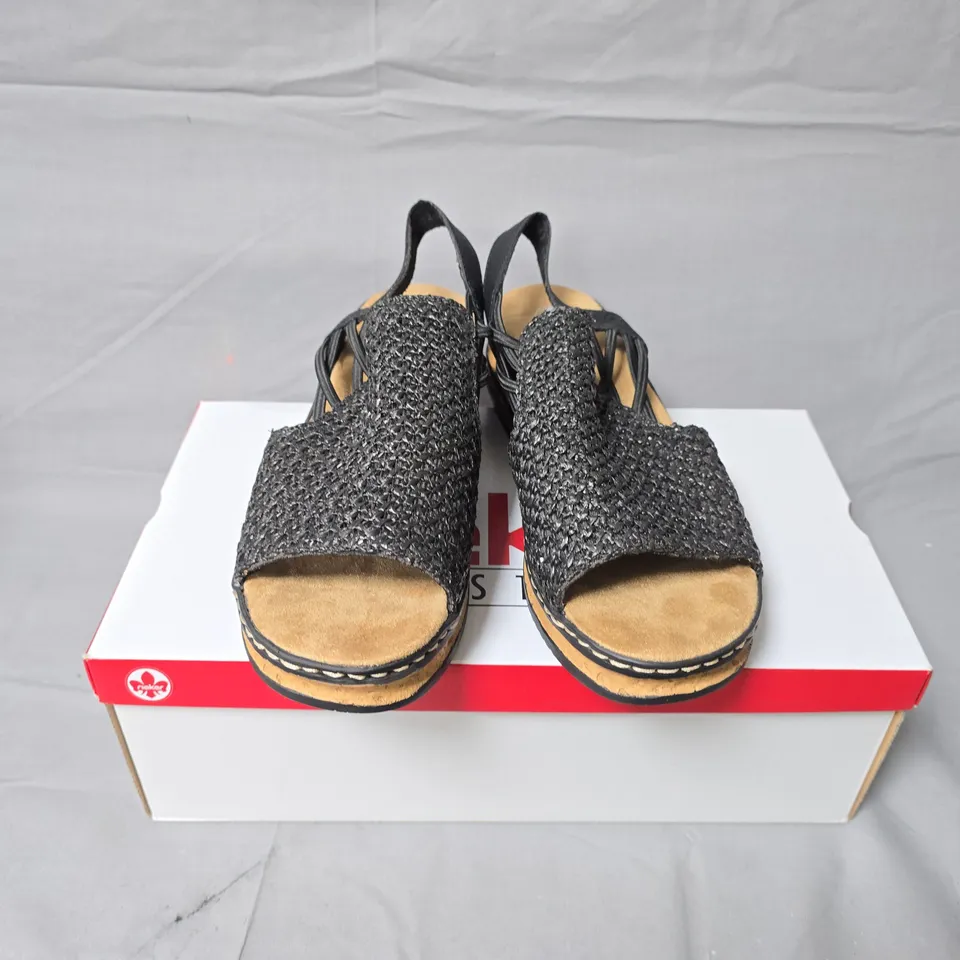 RIEKER ANTISTRESS SANDALS – BLACK, WOVEN UPPER, WOMEN'S UK6 (EU39)