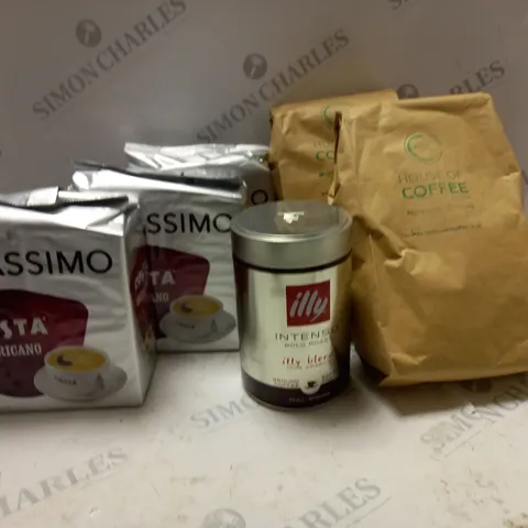LOT OF 6 ASSORTED PACKS OF COFFEE TO INCLUDE TASSIMO PODS AND GROUND PACKS